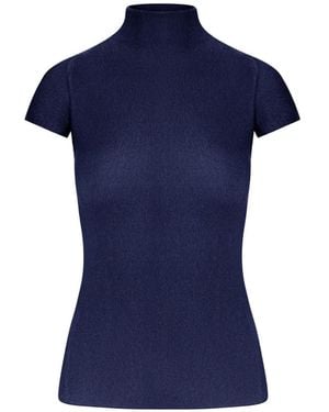 Giorgio Armani Ribbed-Knit Short-Sleeve Top - Blue