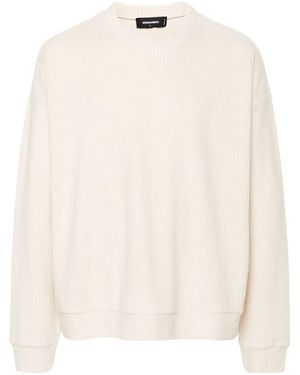 DSquared² Relaxed-Fit Ribbed Knit Sweater With Subtle Branding - Natural
