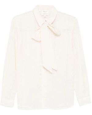 MAISON 123 Camisa Con Bordado Inglés Y Lazo En El Cuello - Blanco