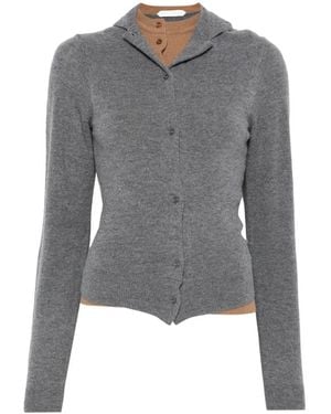 August Barron Layered-Design Buttoned Cardigan - Grey
