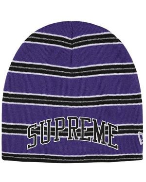 Supreme New Era Stripe Beanie Hat - Blue