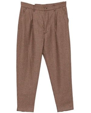 Eleventy Houndstooth-Pattern Pleated Pants - Brown