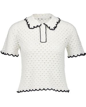 Zimmermann Halliday Scallop Knitted Polo T-Shirt - White