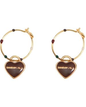 Bimba Y Lola Medium Hoop Earrings With Enamel Heart And Logo - Metallic
