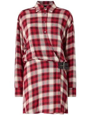 Pinko Check Buckle-Detail Shirt Dress - Red