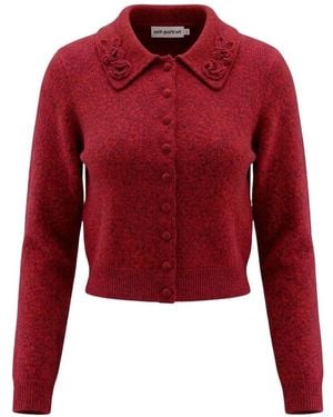 Self-Portrait Flower Knit Cardigan - Red