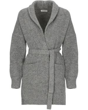 Kangra Belted Shawl-Collar Cardi-Coat - Grey