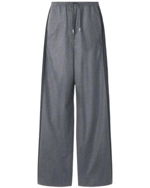 Lanvin Wide Leg Wool Pants With Elasticated Drawstring Waistband - Grey
