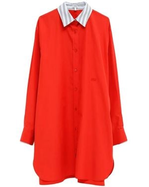 Loewe Striped-Collar Mini Shirt Dress - Red