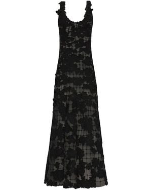Oscar de la Renta Floral Cut-Out Threadwork Gown - Black