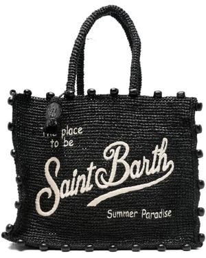 Mc2 Saint Barth Beaded Raffia Tote Bag - Black