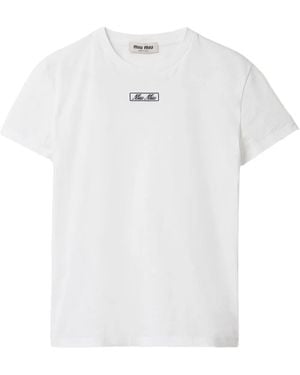 Miu Miu Logo-Embroidered Cotton T-Shirt - White