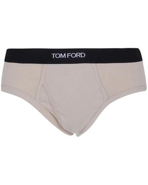 Tom Ford Logo-Waistband Briefs - Natural