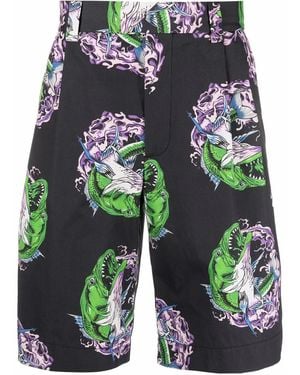 MSGM Graphic-Print Straight-Leg Shorts - Black