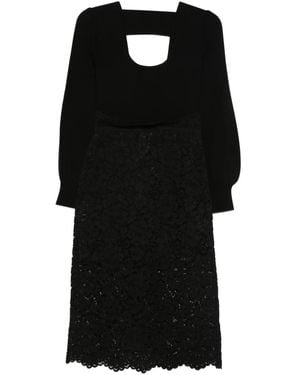 Twinset Scoop-Neck Lace-Insert Midi Dress - Black