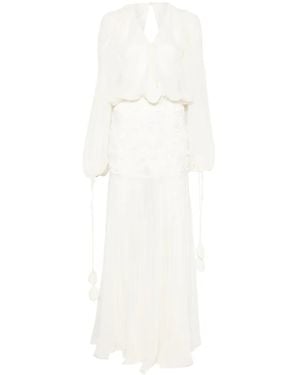 Nissa Floral-Appliqué Maxi Dress - White