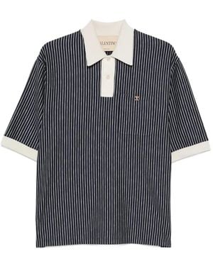 Valentino Garavani Vlogo Signature Striped-Pattern Polo Shirt - Blue