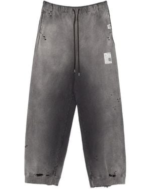 Maison Mihara Yasuhiro Distressed Logo-Print Track Trousers - Grey