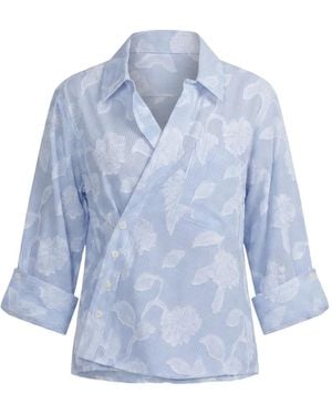 CISSA Asymmetric Floral-Jacquard Shirt - Blue