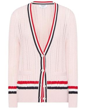 Thom Browne Rwb Stripe Baby Ladder Cable Elongated Cardigan - Pink