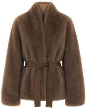 VALENTINI 1972 Belted Faux-Fur Jacket - Brown