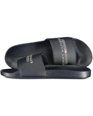 Tommy Hilfiger Logo-Print Slides - Black