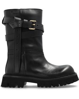 Moschino Buckle-Strap Boots - Black