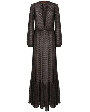 Missoni Tie-Neck Long-Sleeved Maxi Beach Dress - Black