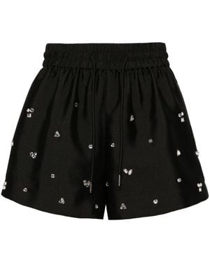 Sandro Rhinestone Wide-Leg Shorts - Black