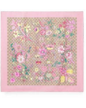 Gucci Flora-Print Gg Scarf - Pink