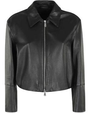 Dondup Veste En Cuir À Fermeture Zippée - Black