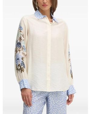 Mos Mosh Floral-Embroidered Collared Shirt - White