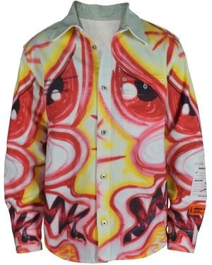 Heron Preston Chest-Pocket Denim Jacket - Red