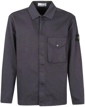 Stone Island Logo-Patch Garment-Dyed Shirt - Blue