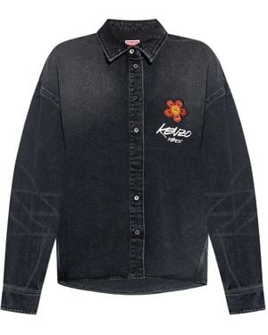 KENZO Flower-embroidered Denim Shirt - ブルー