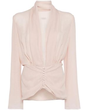 Costarellos Buttoned Silk Blouse - Pink