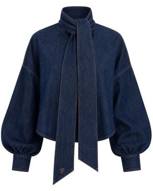 SOEUR & FRÈRES La Chemise Nœud Bow-Tie Blouse - Blue