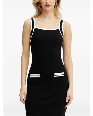 Morgan Ribbed-Knit Contrast-Trim Mini Dress - Black