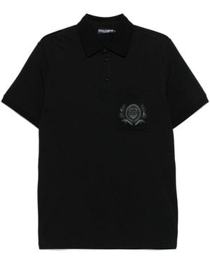 Dolce & Gabbana Logo-Embroidered Polo Shirt - Black