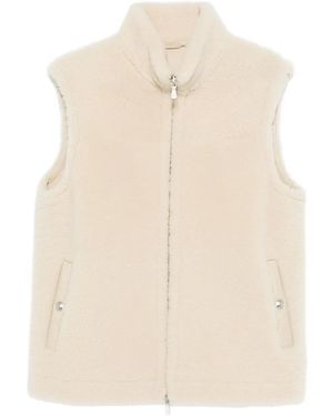 Eleventy Shearling Zip-Front Gilet - Natural