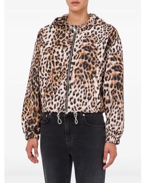 Moschino Hooded Leopard-Print Cropped Jacket - Brown
