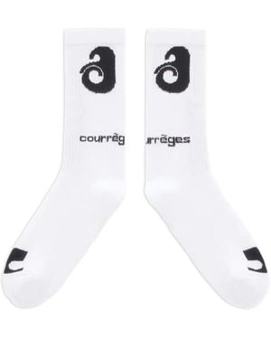 Courreges Chaussettes Côtelées À Logo - Blanc