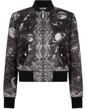 Philipp Plein Zodiac Satin Bomber Jacket - Black