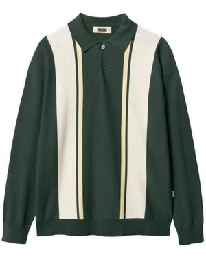 Woodbird Dom Gran Striped Long-Sleeve Polo Shirt - Green