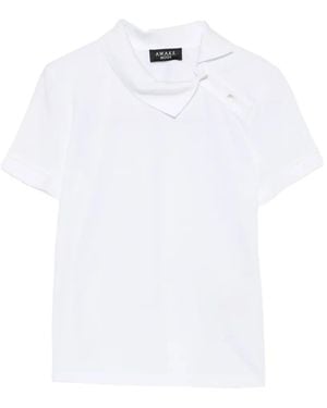 A.W.A.K.E. MODE Asymmetric-Collar Piqué-Textured Top - White