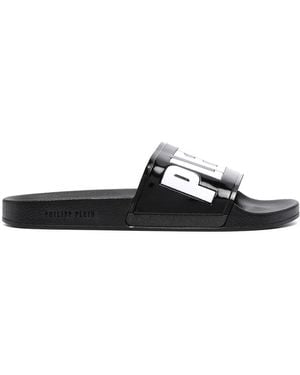 Philipp Plein Logo-Print Slides - Black