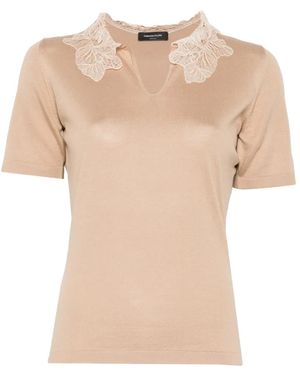 Fabiana Filippi Lace-Detail V-Neck T-Shirt - Natural