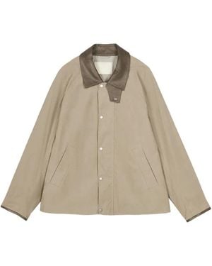 CROQUIS Leather-Collar Raglan-Sleeve Shirt Jacket - Natural