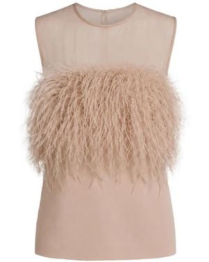 Alberta Ferretti Blouse À Détails De Plumes Et Empiècement Transparent - Natural
