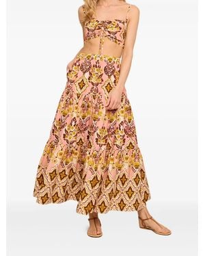 Cara Cara Melanie Tiered Floral-Print Midi Skirt - Pink